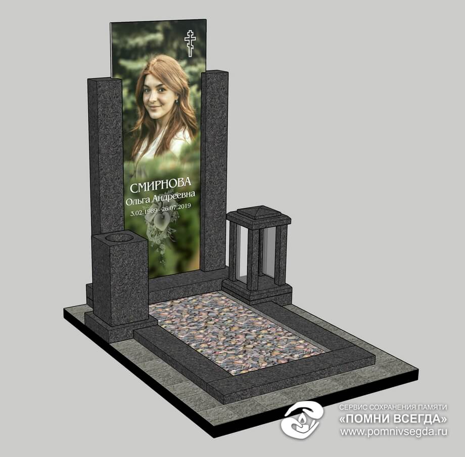 Макет вертикального памятника с вазой и лампадой, фото 3